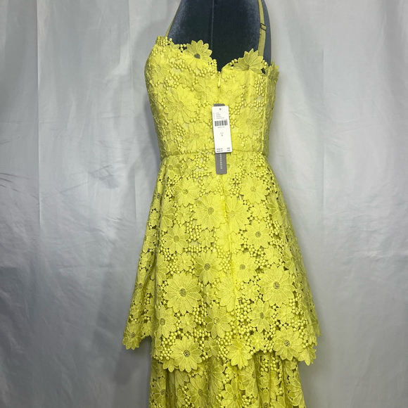 Anthropologie Maeve Tiered Lace Eyelet Dress Chartreuse Yellow Sz 8 Midi Flowy - Picture 9 of 16
